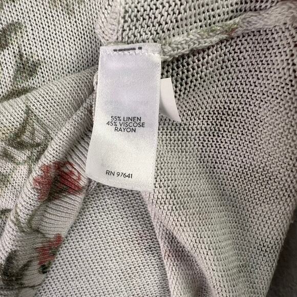J Jill Blouse Womens L Ivory Pink Floral Linen Blend 3/4 Sleeve Loose Open Knit - Picture 7 of 8